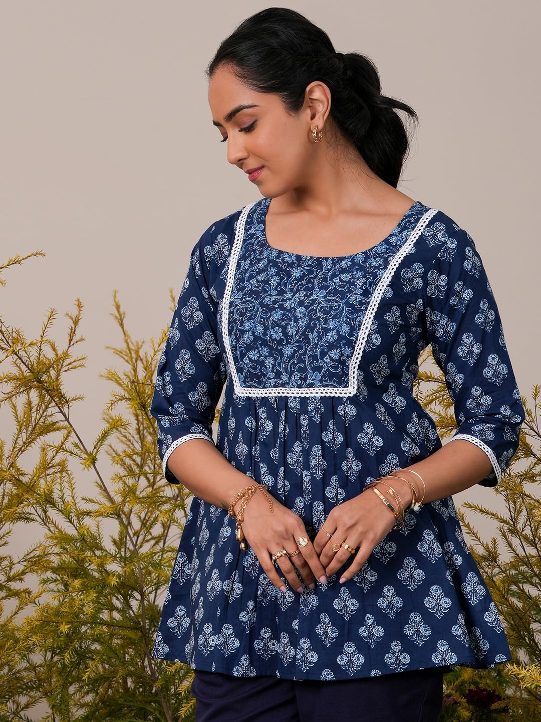 Libas WomenS Cotton Printed Aline Kurtis (26568_Indigo