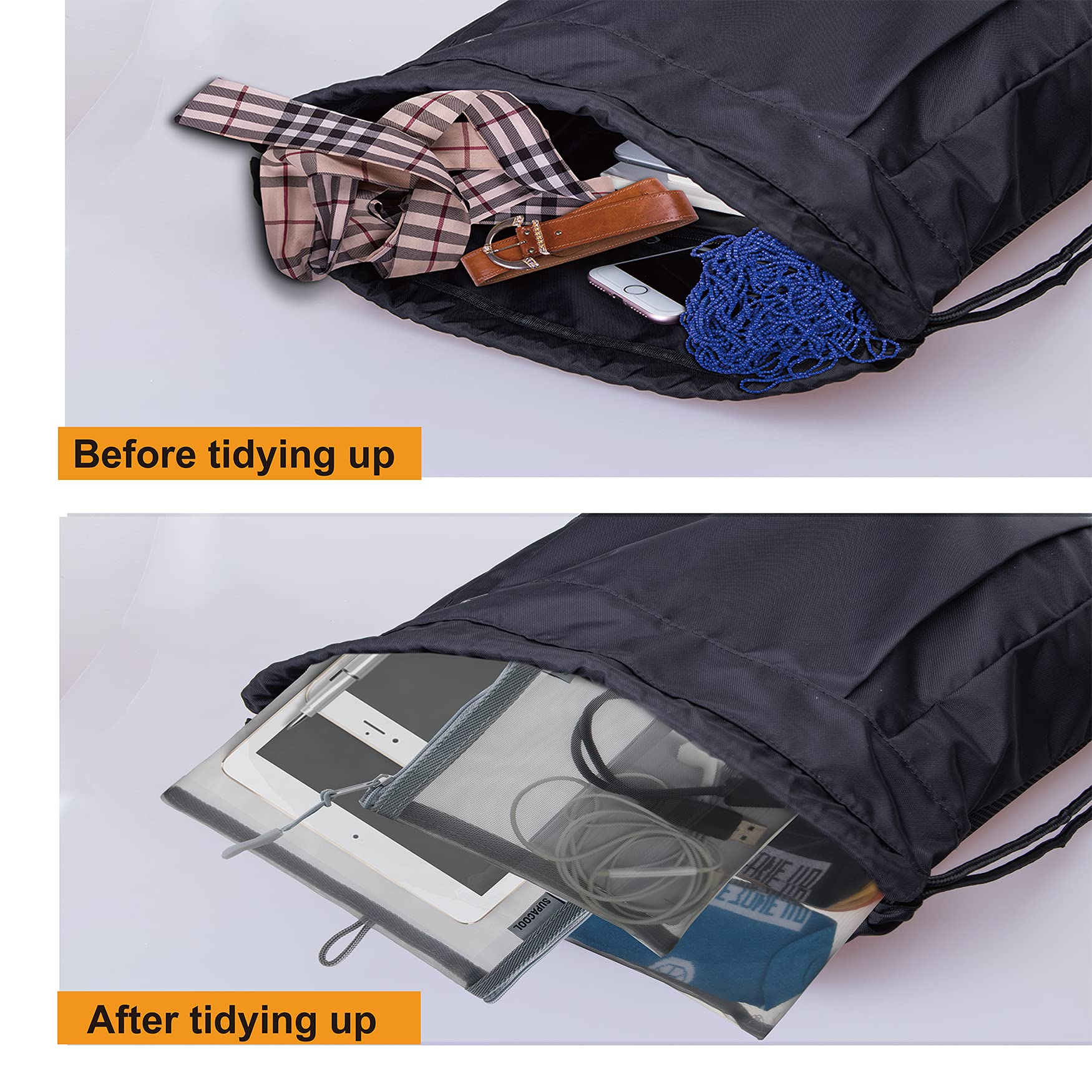 SUPACOOL Set of 4 Travel Mesh Makeup Bag, Cosmetic Organizer Pouches with Zipper, Diaper Organizing Pouches, Nylon Toiletries Ba
