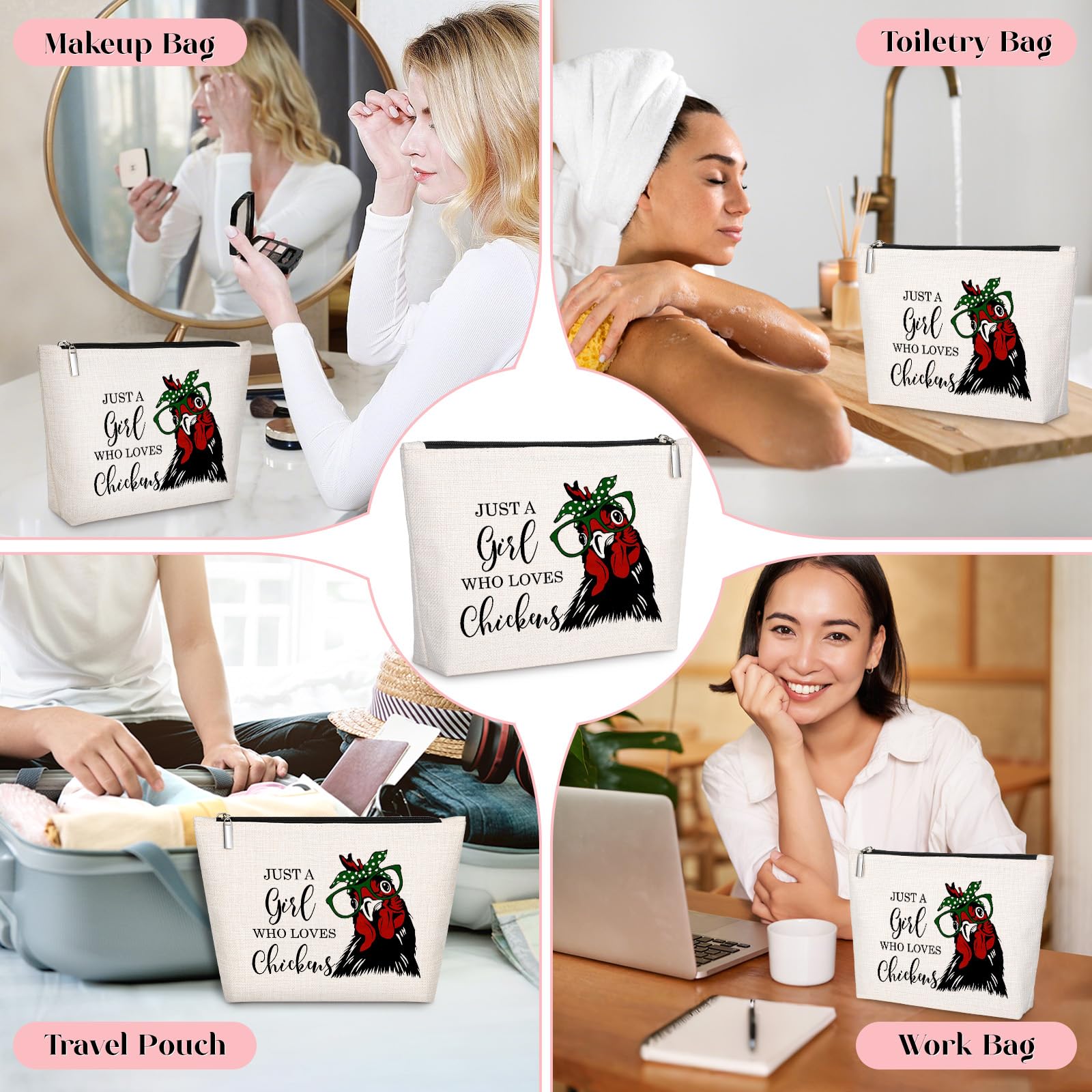 GevGuxLuo Chicken Gifts for Chicken Lovers, Chicken Makeup Bag for Women with Mirror, Chicken Birthday Gifts for Daughter Sister