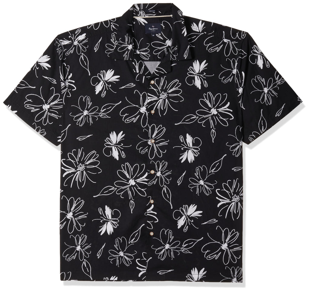 Pepe Jeans MenS Floral Relaxed Fit Shirt (Pm308742_Black