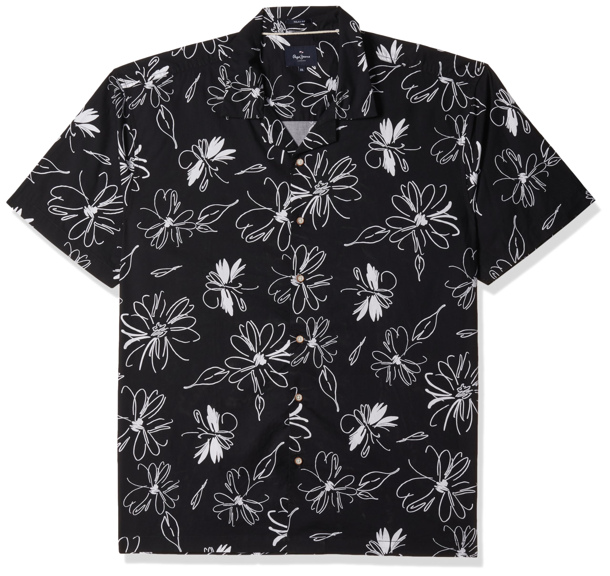 Pepe Jeans MenS Floral Relaxed Fit Shirt (Pm308742_Black