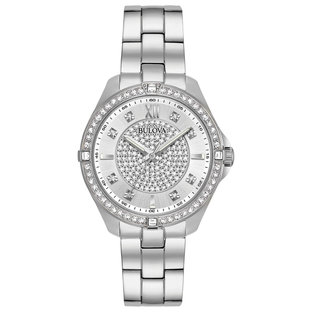 Bulova Ladies' Classic Crystal Stainless Steel 2-Hand Quartz Watch, Pave Dial Style: 96L236