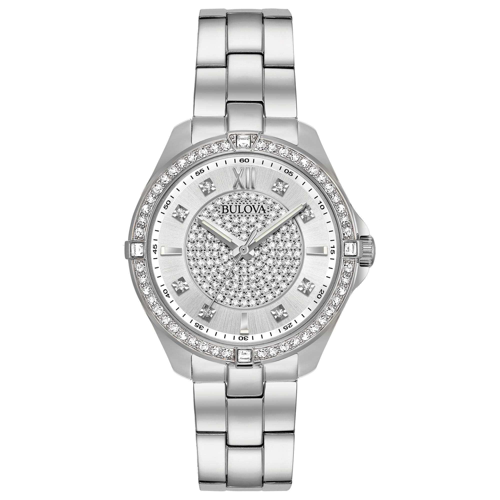 Bulova Ladies' Classic Crystal Stainless Steel 2-Hand Quartz Watch, Pave Dial Style: 96L236