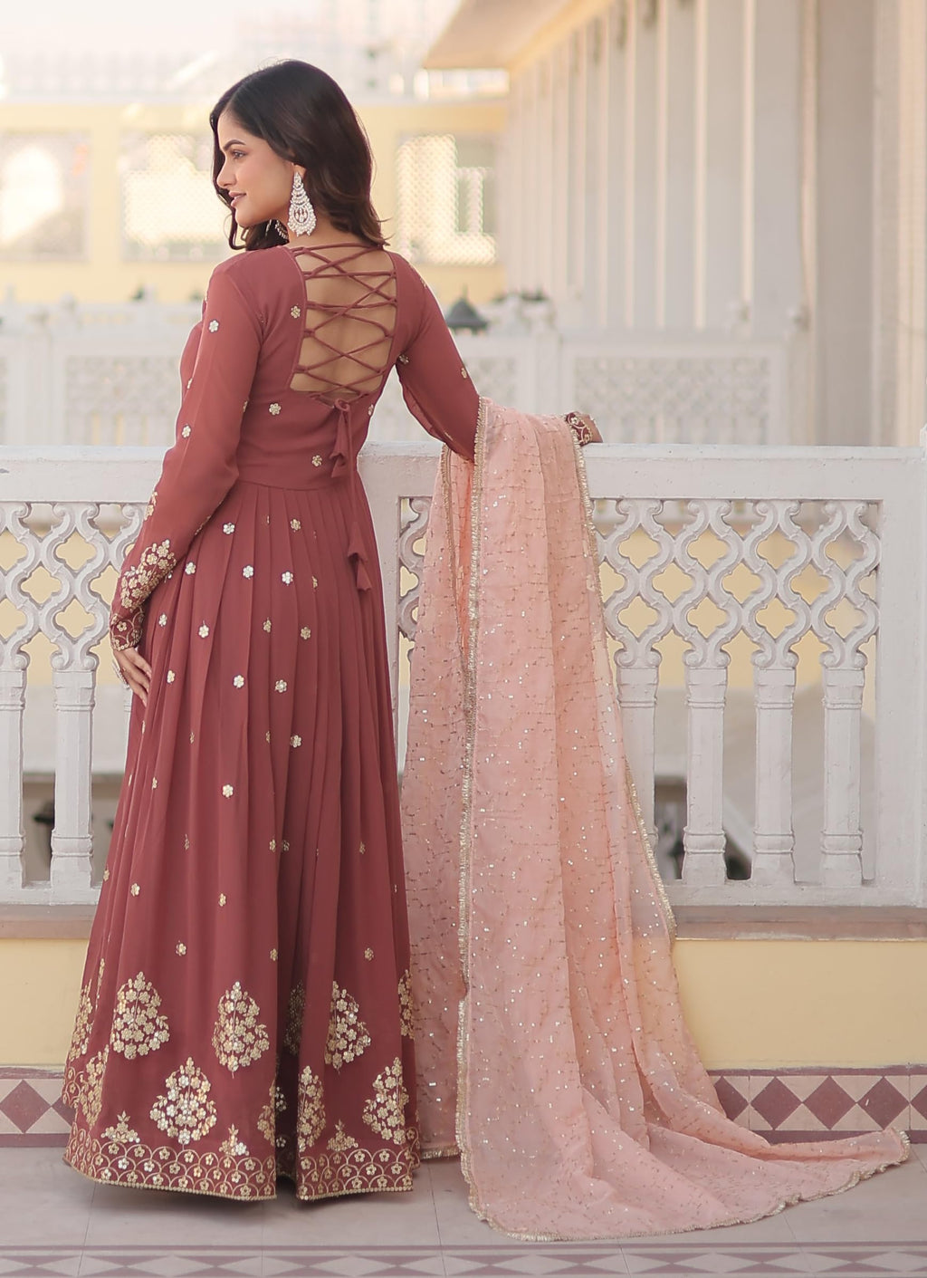 Fashion Basket WomenS Georgette Anarkali Ankle Length Dress Maroon