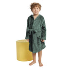 V.&GRIN Boys Fleece Robe, Hooded Toddler Soft Fuzzy Bathrobe for Kids 3-14 Years(Olive Green 5-6)