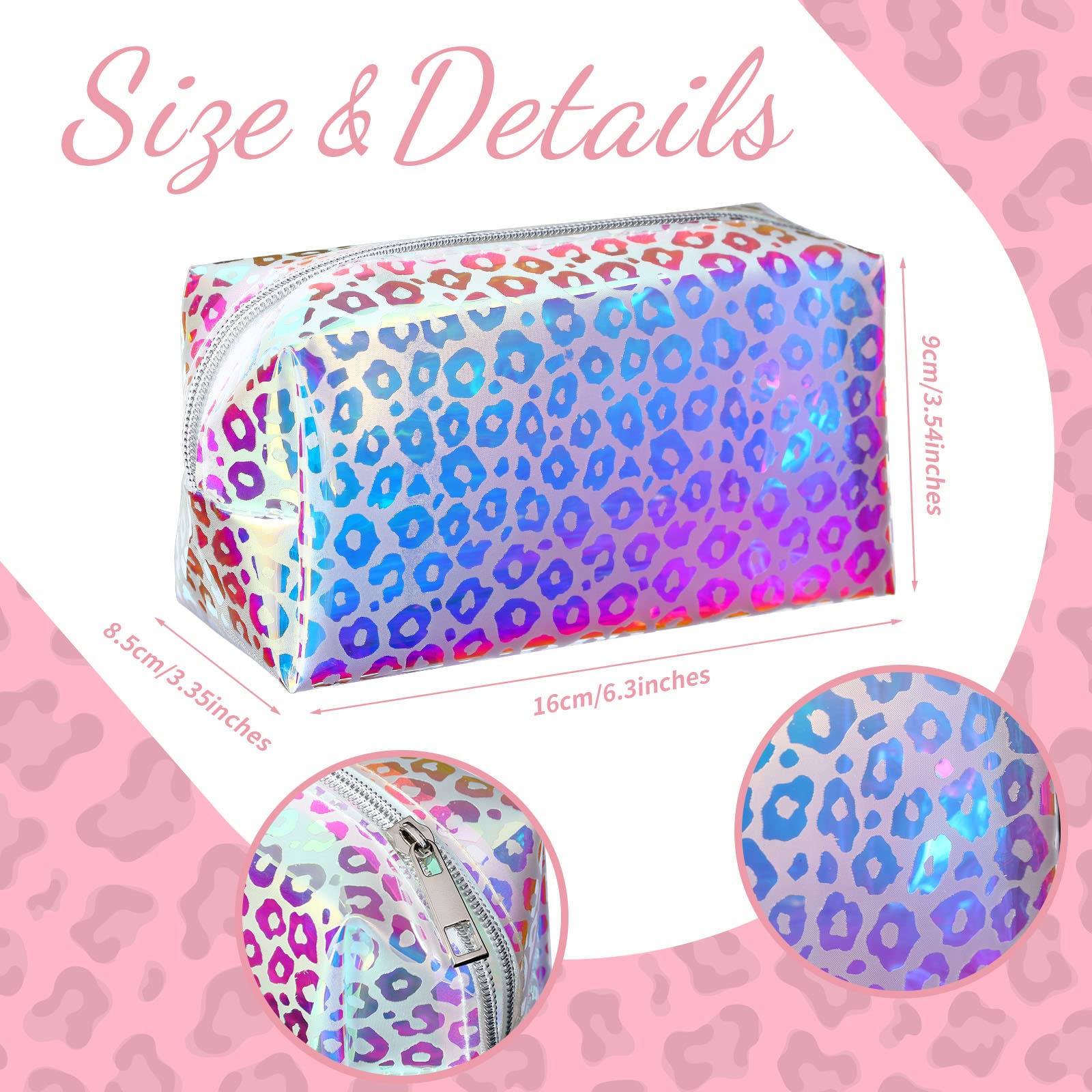 Boao 2 Pieces Clear Iridescent Holographic Makeup Bag Cosmetic Toiletry Bag Pouch Waterproof Portable Skinny Glitter Pencil Case