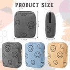 Photect 3 Pcs Corduroy Cosmetic Bag Smile Face Aesthetic Preppy Makeup Bag Corduroy Toiletry Aesthetic Pouch Travel Smile Bags