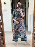 ANNI DESIGNER Womens Rayon Viscose Straight Printed Kurta with Pant (Palhar Blue_L_Blue_Large)