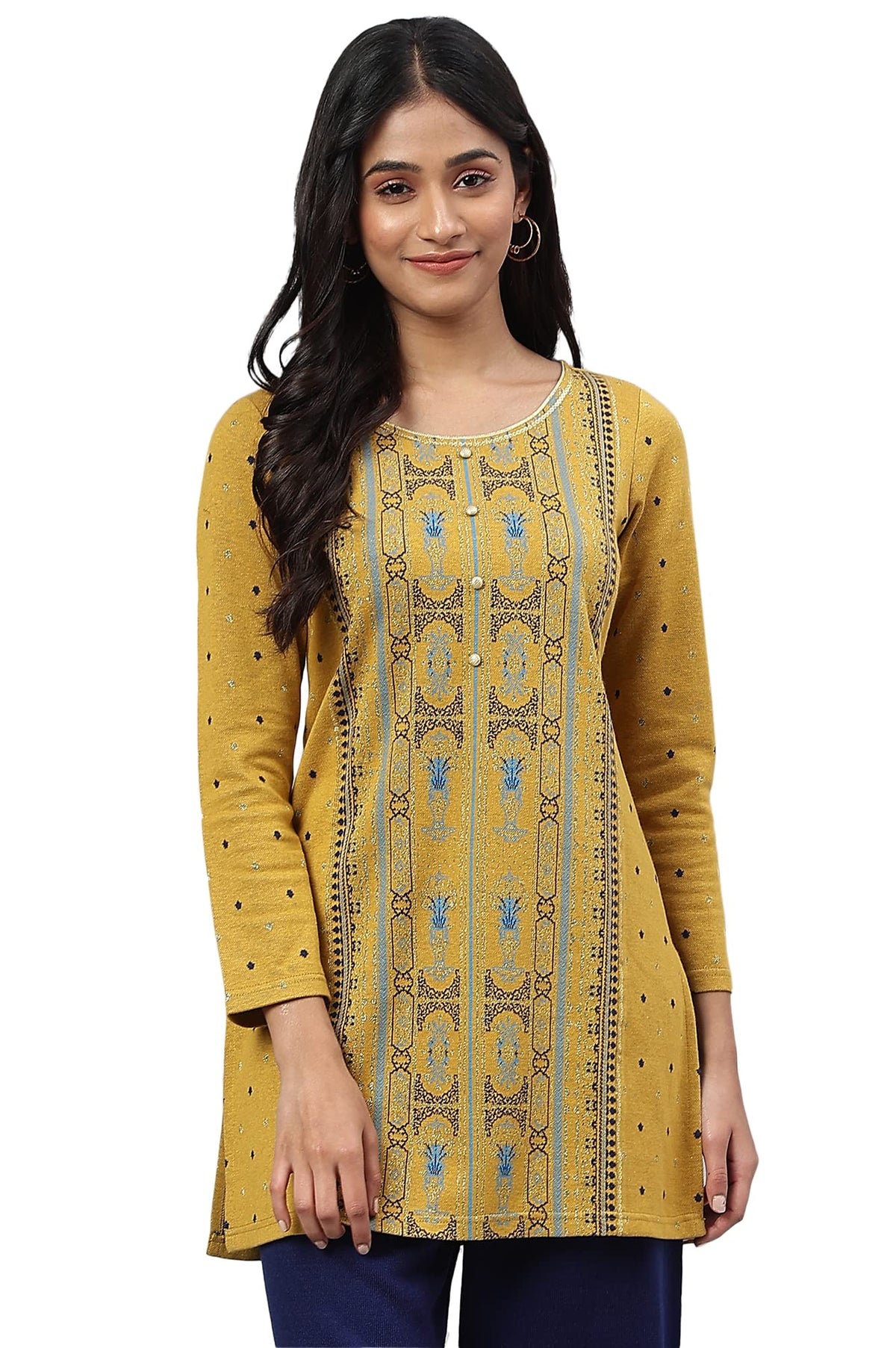 Yellow Jacquard Short Kurti