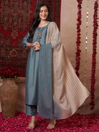 ANNI DESIGNER Women s Plain Viscose Straight Kurta with Trousers and Dupatta, grey, 3XL