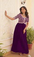 Wedani Georgette Embroidered Long Gown for Women Purple