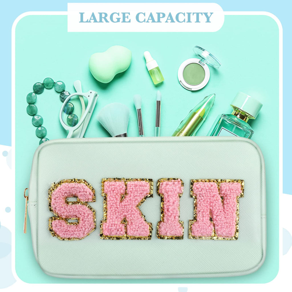 Sanwuta 4 Pcs Hair Face Skin Travel Bag Set Preppy Makeup Pouch PU Leather Skincare Bag Waterproof Cosmetic Organizer Birthday