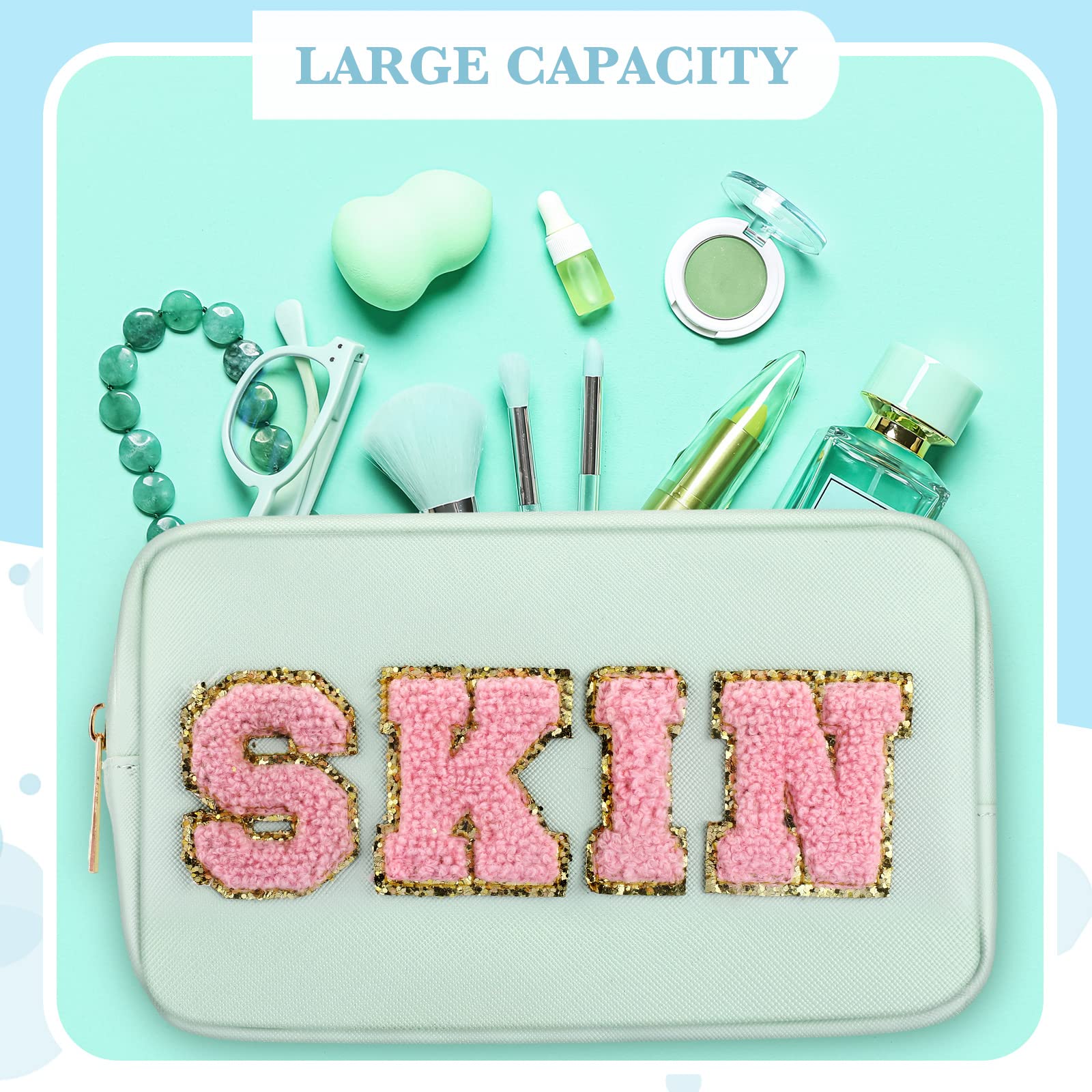 Sanwuta 4 Pcs Hair Face Skin Travel Bag Set Preppy Makeup Pouch PU Leather Skincare Bag Waterproof Cosmetic Organizer Birthday
