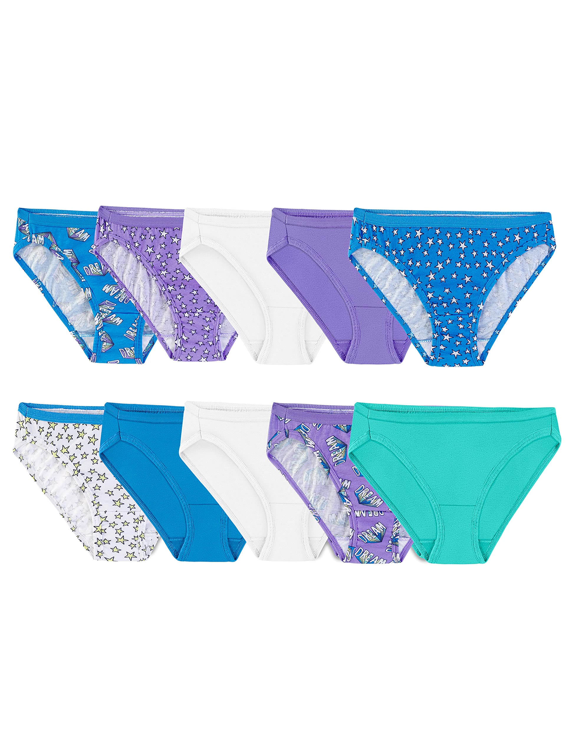 Fruit of the Loom Girls' Big Cotton Bikini Underwear Multipacks, 10 Pack-Fashion Assorted, 14