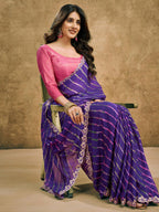 Satrani Womens Chiffon Leheriya Printed Saree with Unstitched Blouse Piece
