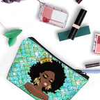 BDAWQUG Women Small Makeup Bag African Queen Cosmetic Travel Pouch for Purse Mermaid Makeup Organizer Afro Queen Thanksgiving Ch