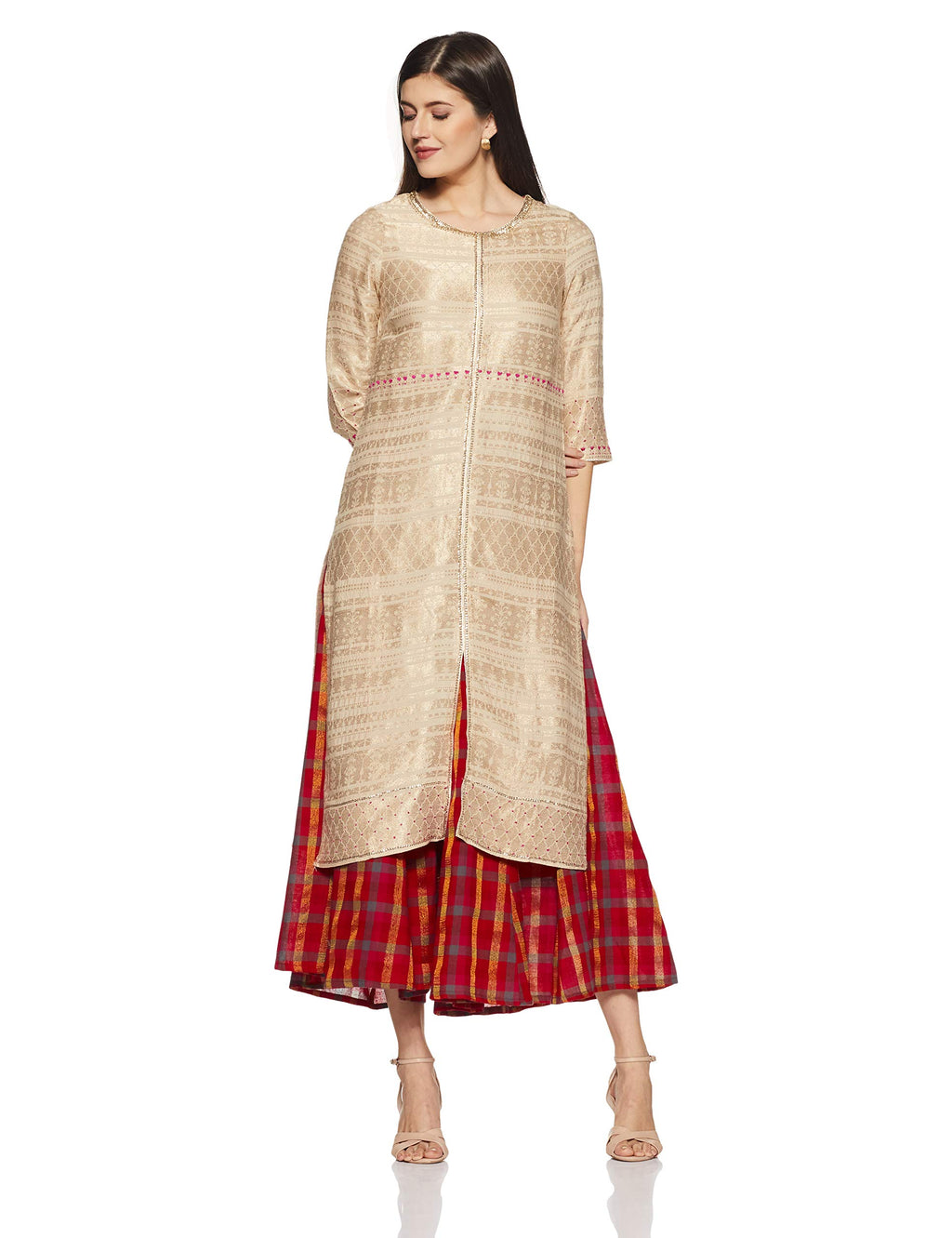 W For Woman Women'S Synthetic Kurta (18Auw11312-310023_Golden_Xs (6))