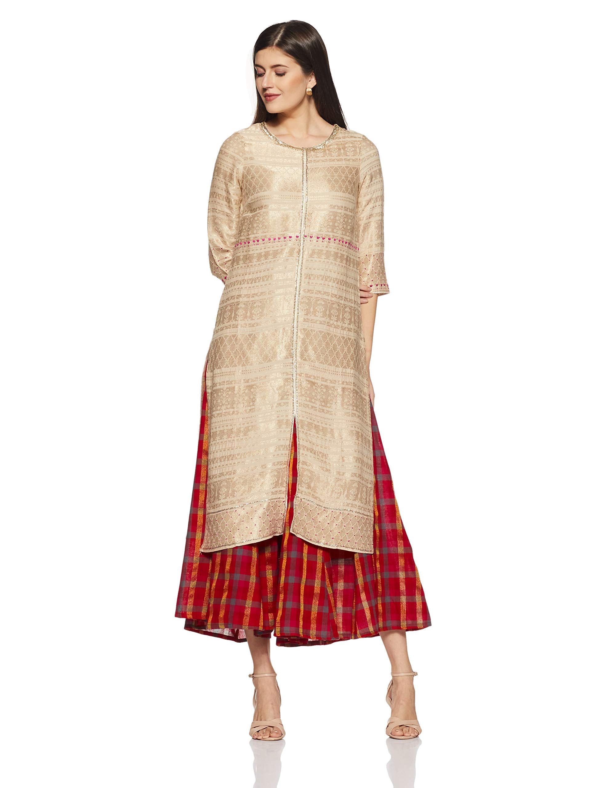 W For Woman Women'S Synthetic Kurta (18Auw11312-310023_Golden_Xs (6))