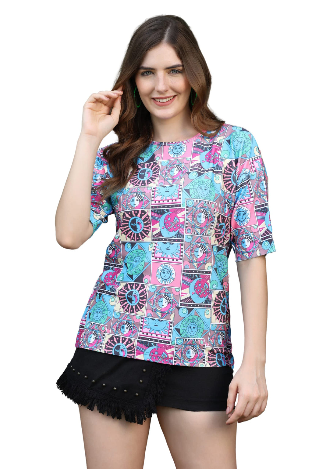OM SAI LATEST CREATION Women Printed Slub Rayon Top with Half Sleeves for Office Wear, Casual Wear,Top for Women/Girls Top (Medi