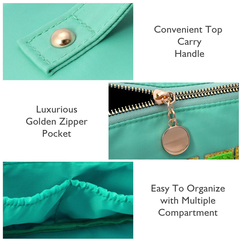 LONEDREAM 3Pcs Stoney Clover Preppy Makeup Bag, Stuff Bag Travel Makeup Cosmetic Bag, Chenille Letter Patch Open Flat Nylon Pouc