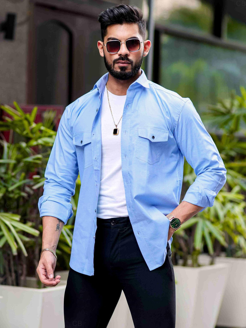 CB-COLEBROOK Mens Regular Fit Fancy Double Pocket Utility Casual Shirt for Men Full Sleeves Stylish Shirt - Cargo (Previously G