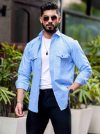 CB-COLEBROOK Mens Regular Fit Fancy Double Pocket Utility Casual Shirt for Men Full Sleeves Stylish Shirt - Cargo (Previously G