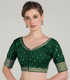 Pujia Mills Women Indian Ethnic Wear Designer Golden Codding With Zari Embroidered Diamond Work Round Neck Half Sleeve Readymade
