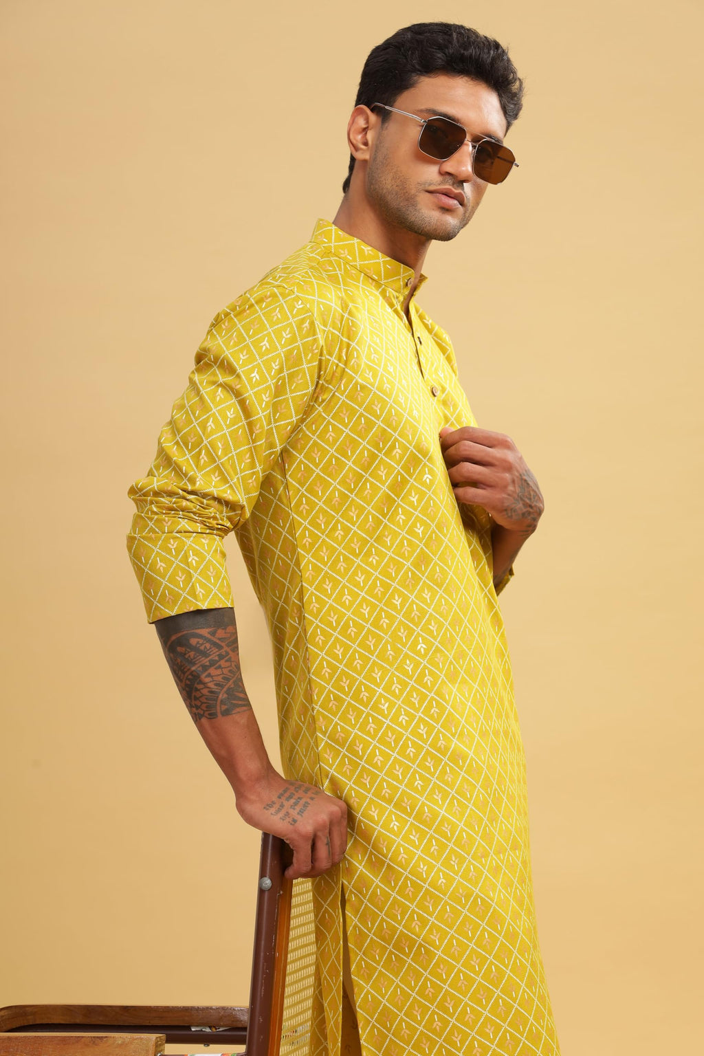 Be Active MenS Cotton Regular Kurta (C-399-2_Green-1