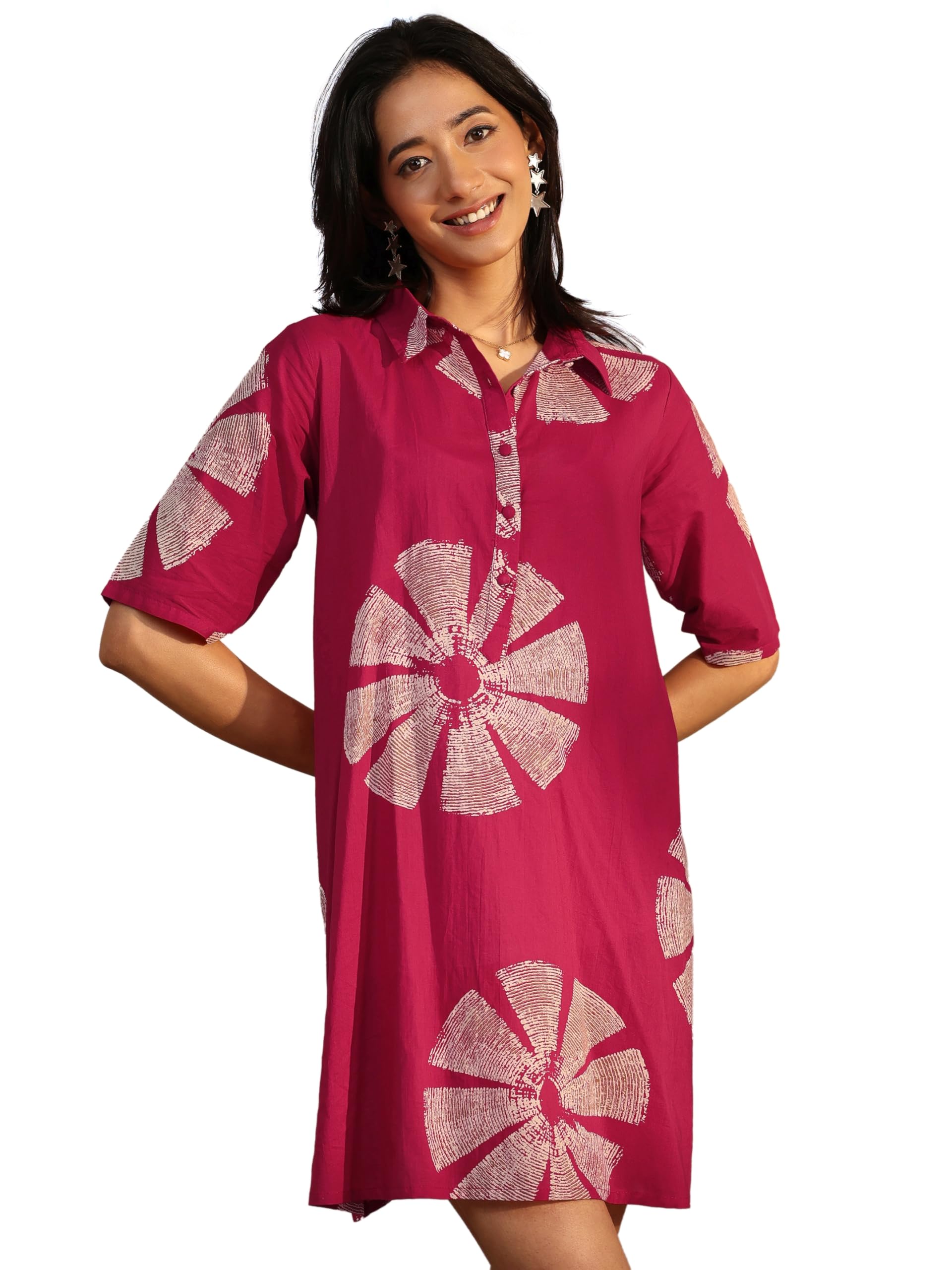 Pink Floral Motif Printed Straight midi Dress (43116XXL)