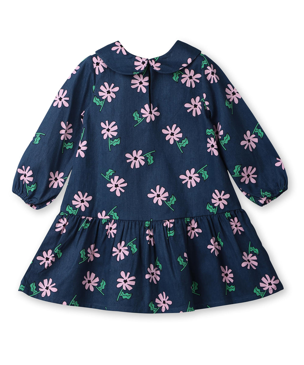 Beebay Kids Girls Frill Collar Floral Dress Navy