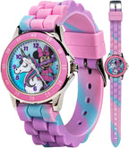 Disney Minnie Mouse Kids Time Teacher Watch with Hour & Minute Hands, Easy-to-Read Dial, and Glitter Silicone Strap - Pink & Blu