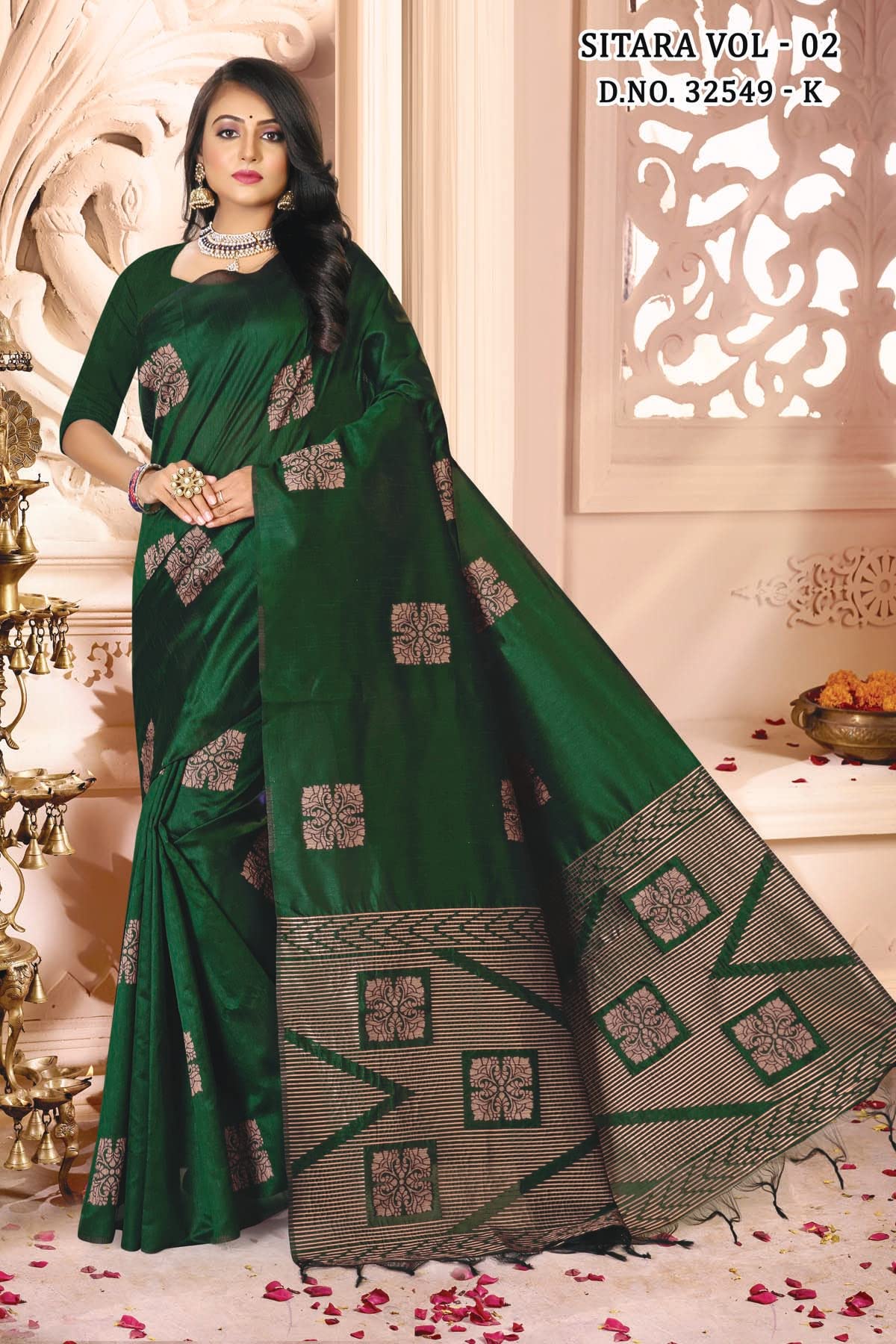 Pujia Mills Womens Banarasi Jacquard Silk Saree with Rich Pallu