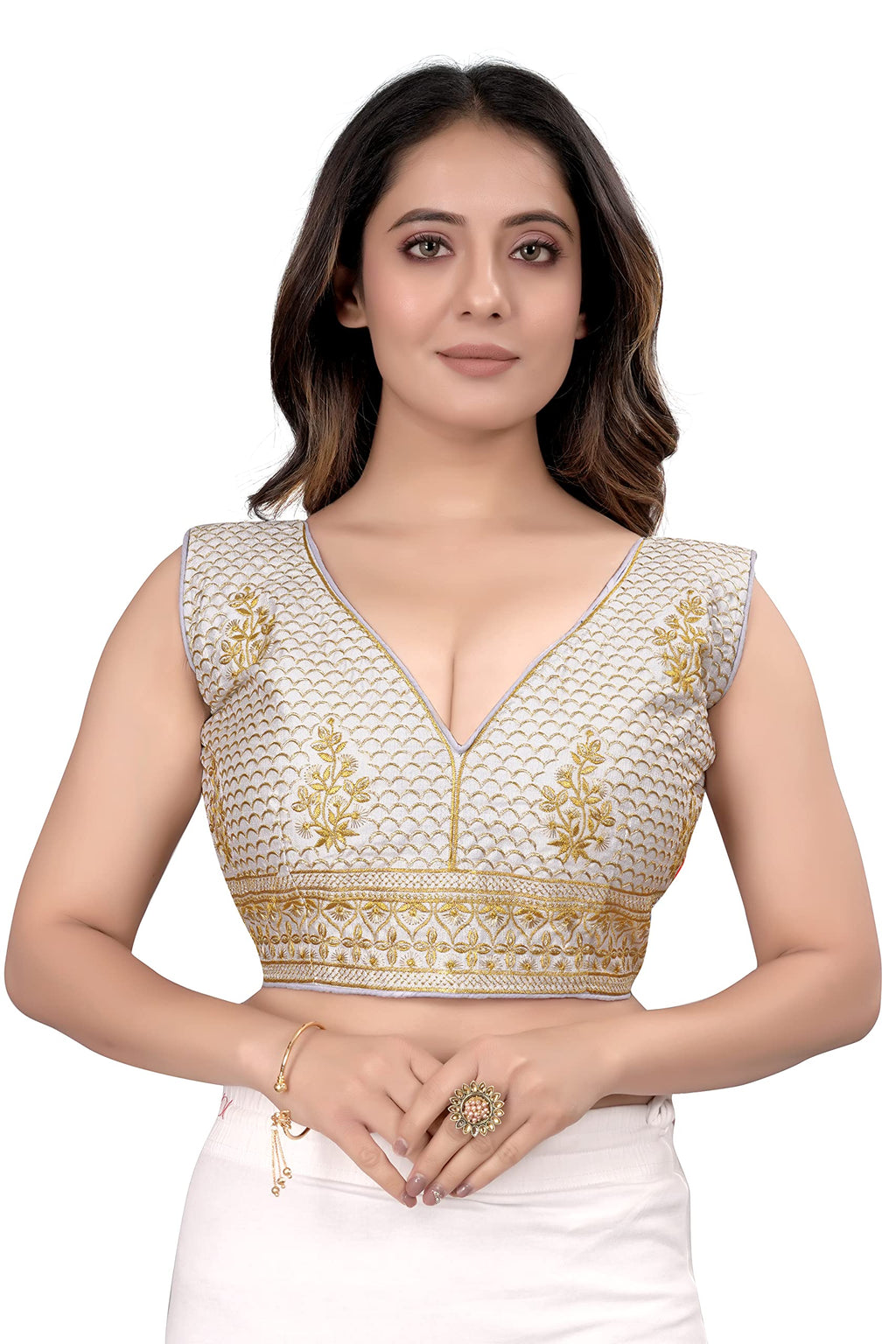 Pujia Mills WomenS V Neck Embroidery Readymade Saree Blouse For Lehenga Choli