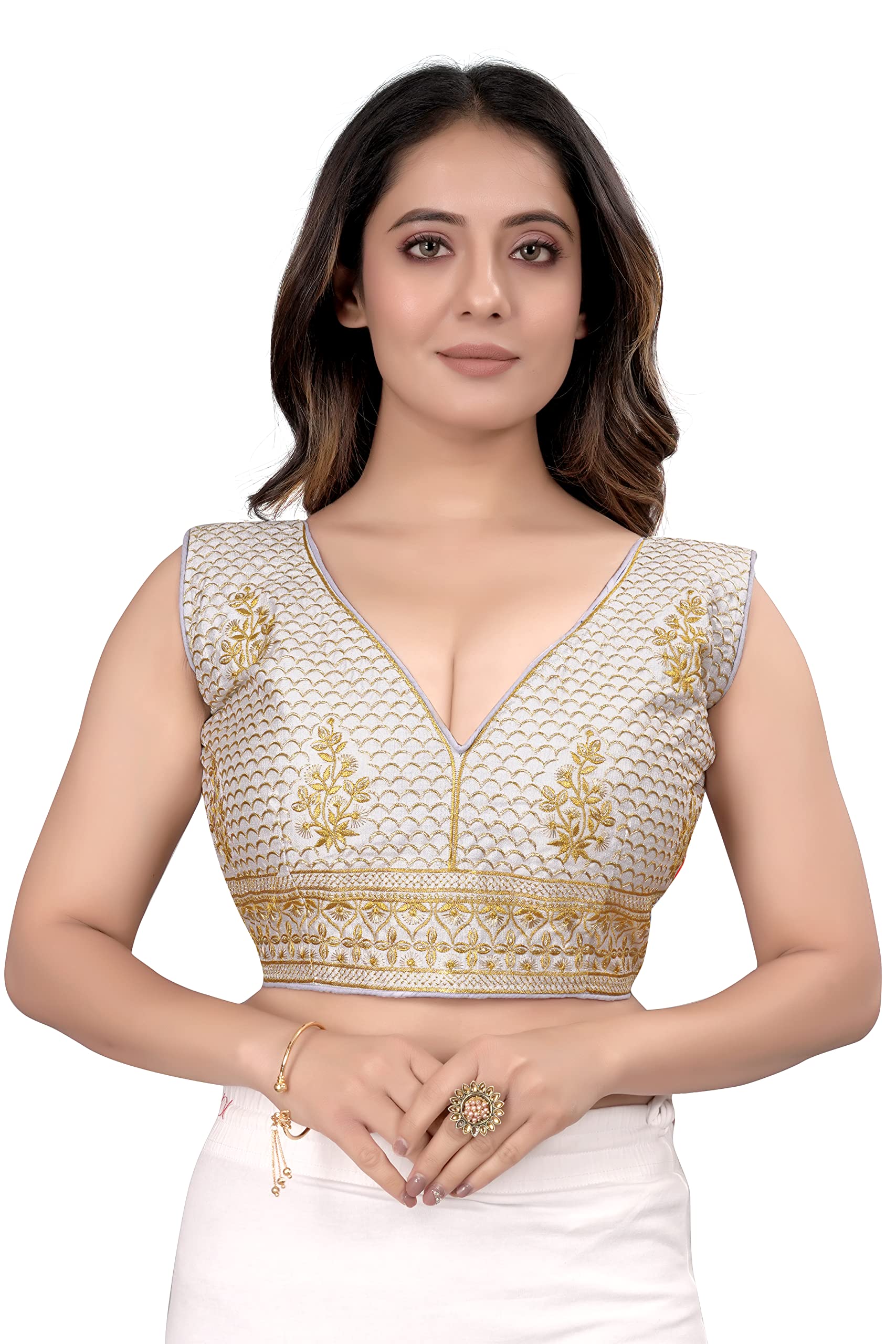 Pujia Mills WomenS V Neck Embroidery Readymade Saree Blouse For Lehenga Choli