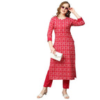 ANNI DESIGNER Womens Cotton Blend Straight Printed Kurta with Pant (Dravini Red_L_Red_Large)