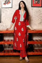 ANNI DESIGNER Women s Viscose Rayon Kurta with Trousers and Dupatta, Red, 48