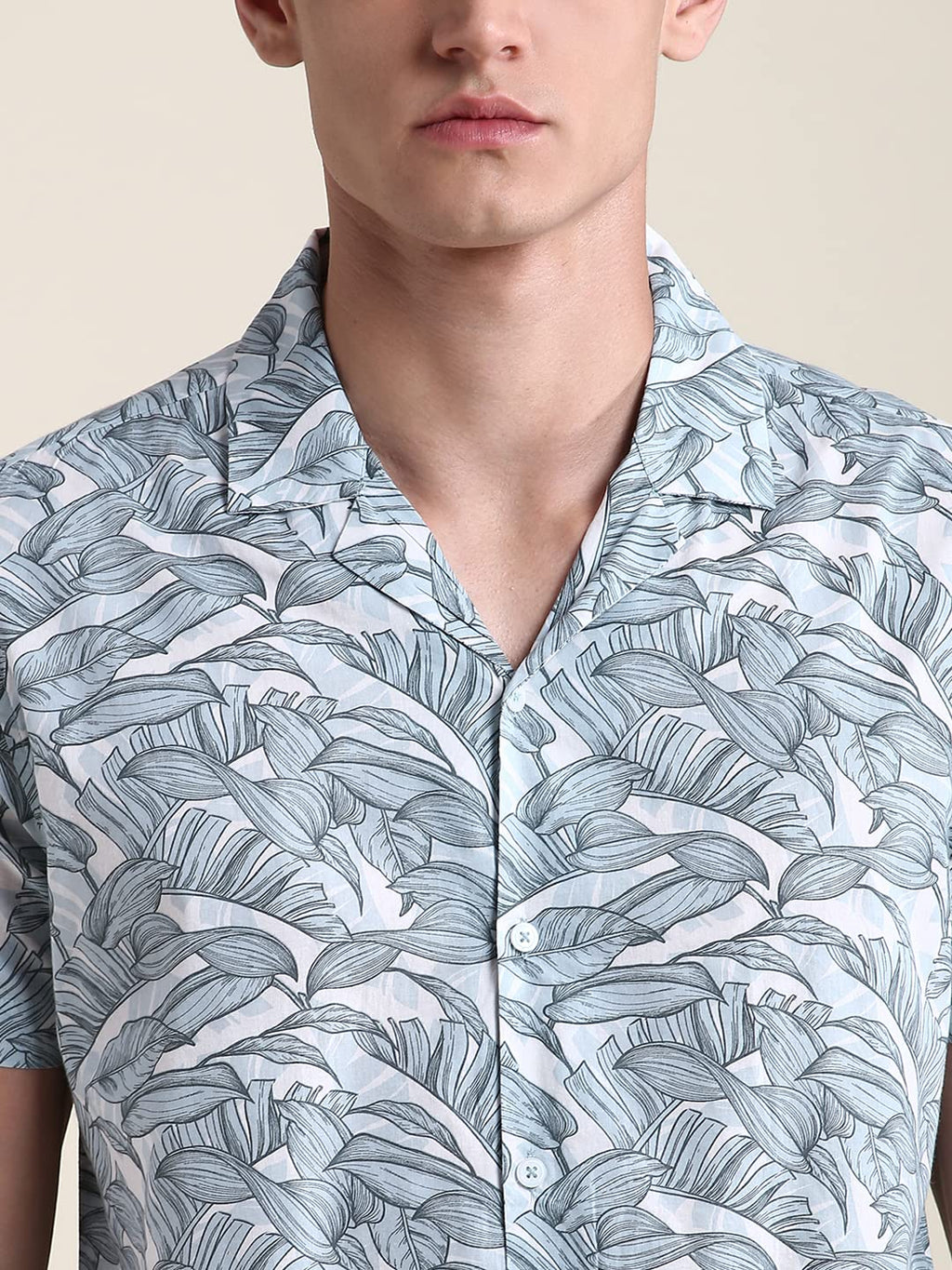 Dennis Lingo MenS White Leaf Print Slim Fit Casual Shirt