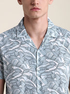 Dennis Lingo MenS White Leaf Print Slim Fit Casual Shirt