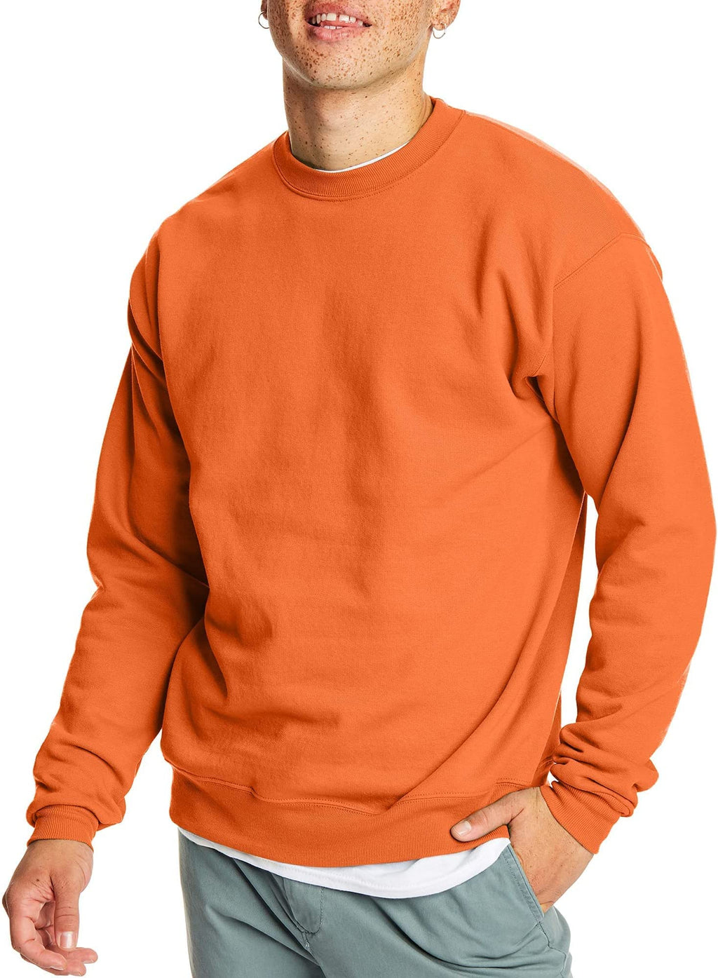 Hanes Men's EcoSmart Sweatshirt, safety orange, Small