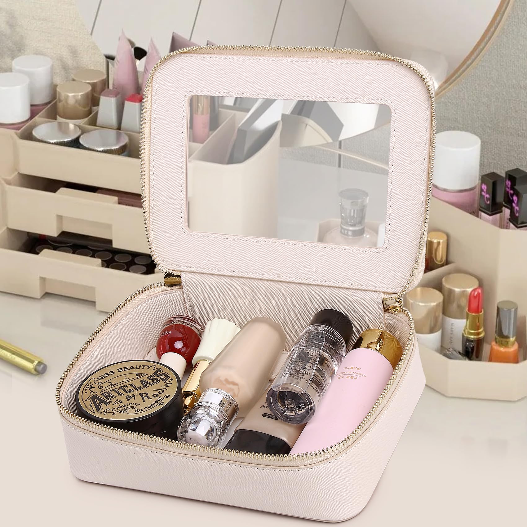 Pinkmik Clear Makeup Bag Travel Case Portable transparent Cosmetic Bag Clear Travel Toiletry Bag Skincare Bag Makeup Bag