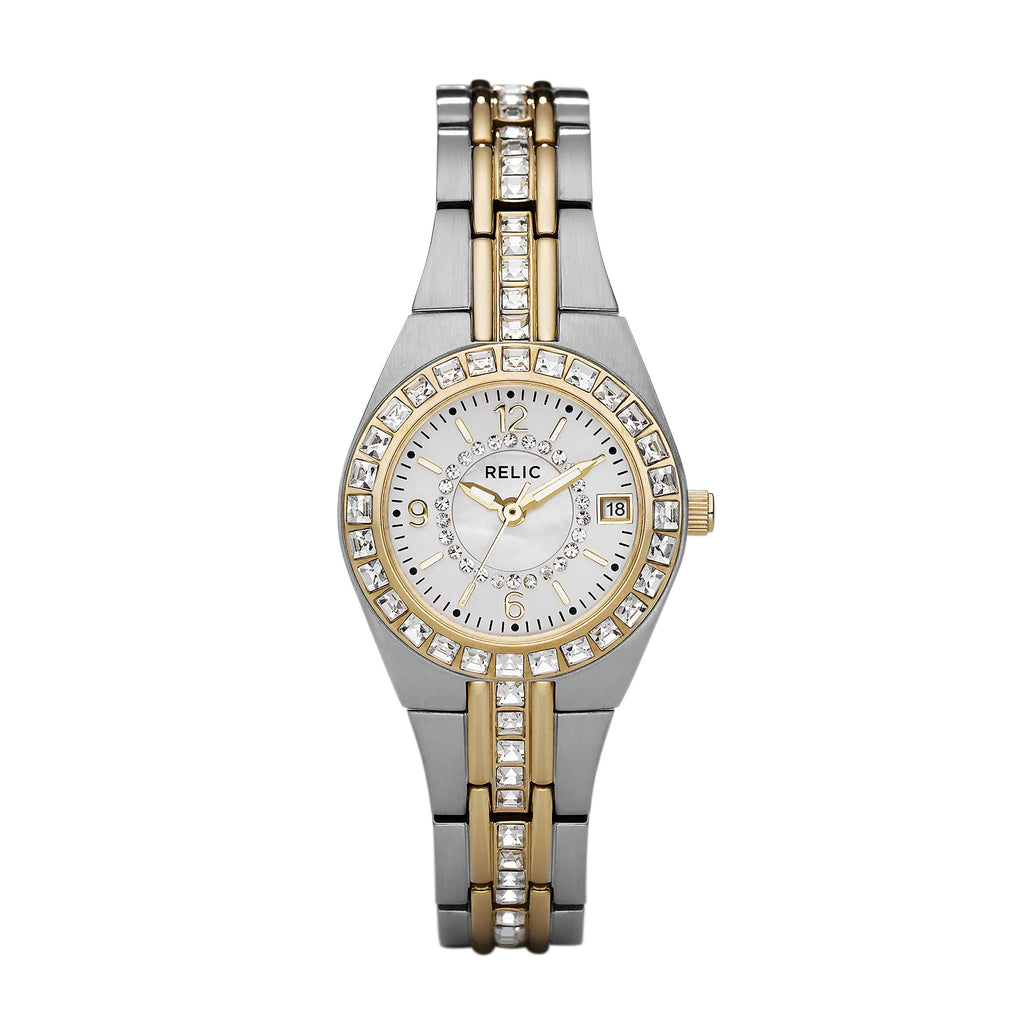 Relic by Fossil Women's Queen's Court Three-Hand Date Silver and Gold Two-Tone Stainless Steel Bracelet Dress Watch (Model: ZR11