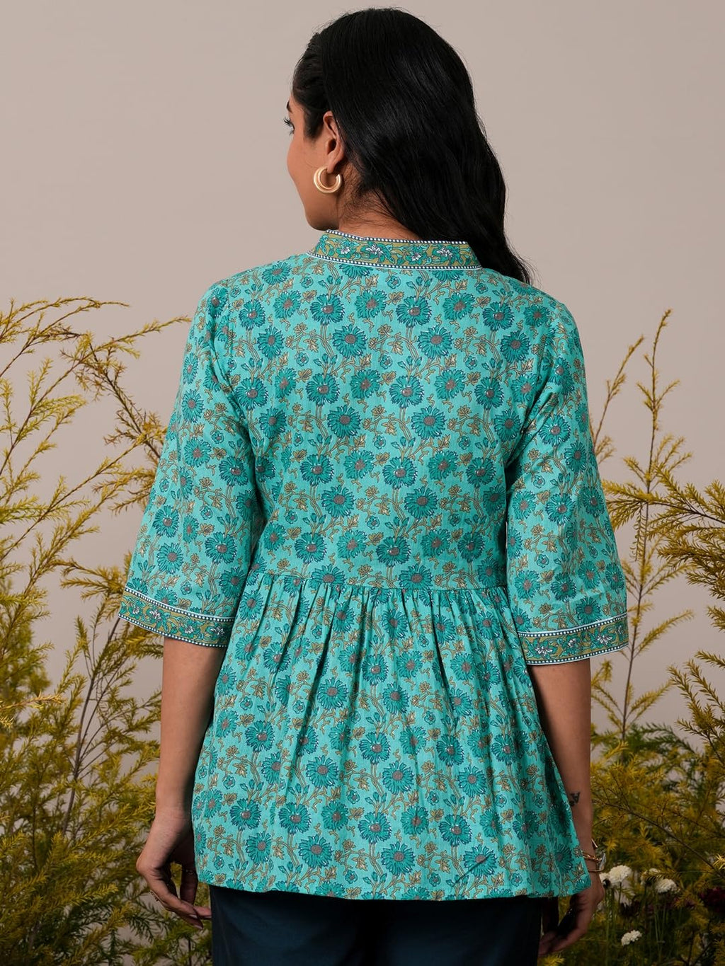 Libas WomenS Printed Aline Kurtis (26592_Turquoise