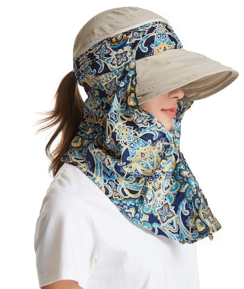 icolor Women Sun Hats UPF 50 Sun Protection Hat Summer Outdoor Neck Shield Flap Visor Hat Ponytail Hats Wide Brim Beach Hat (Bro
