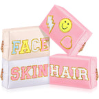 Sanwuta 4 Pcs Hair Face Skin Travel Bag Set Preppy Makeup Pouch PU Leather Skincare Bag Waterproof Cosmetic Organizer Birthday C