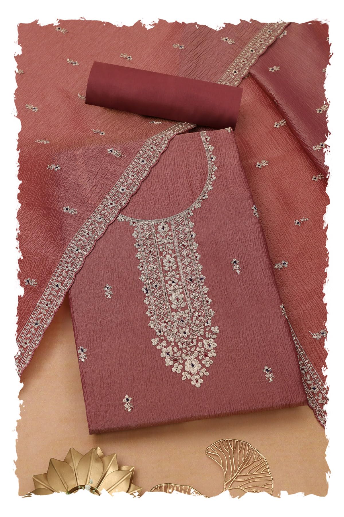 Soch Women Crushed Tissue Embroidered Unstitched Dress Material with Zari