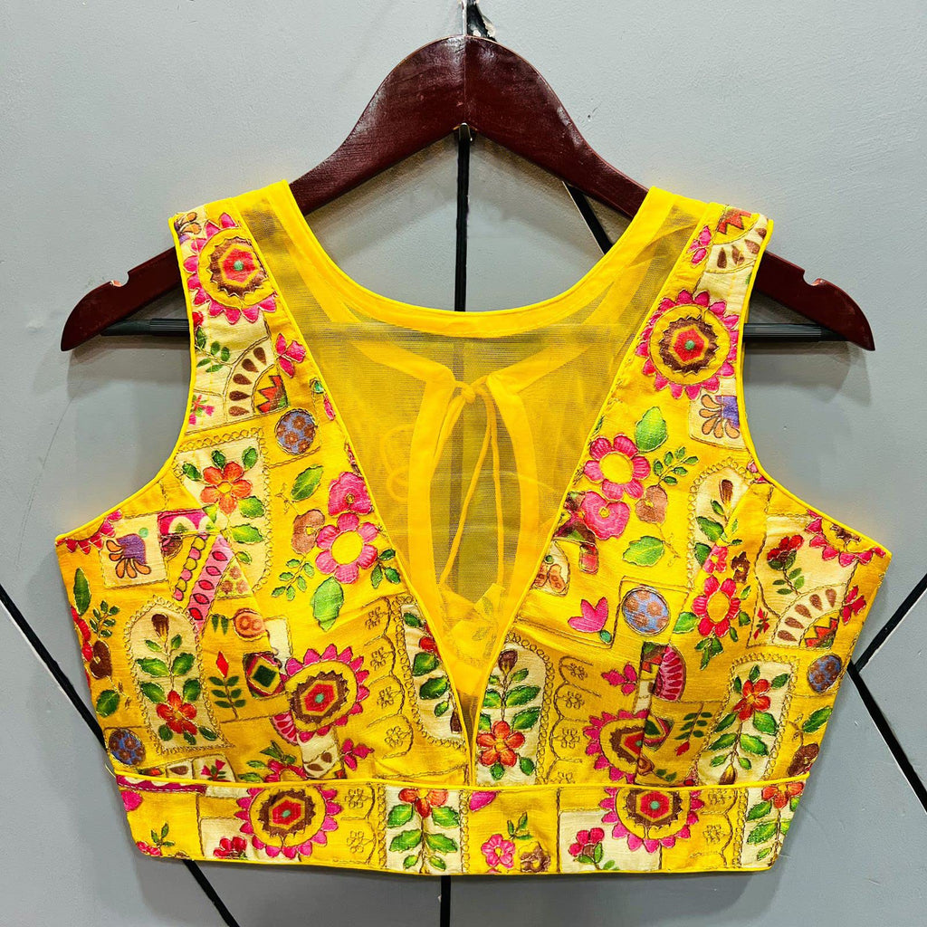 Vihu Fashion Womens Phanotm Silk Floral Sleeveless Saree Blouse