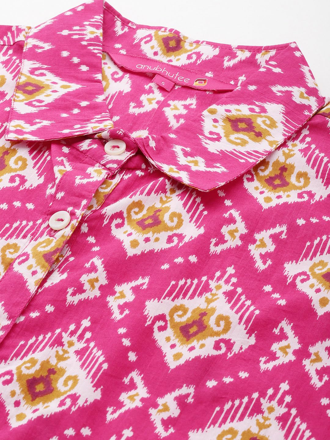 Anubhutee Women'S Pure Cotton Ethnic Motifs Printed Fuchsia Straight Kurta