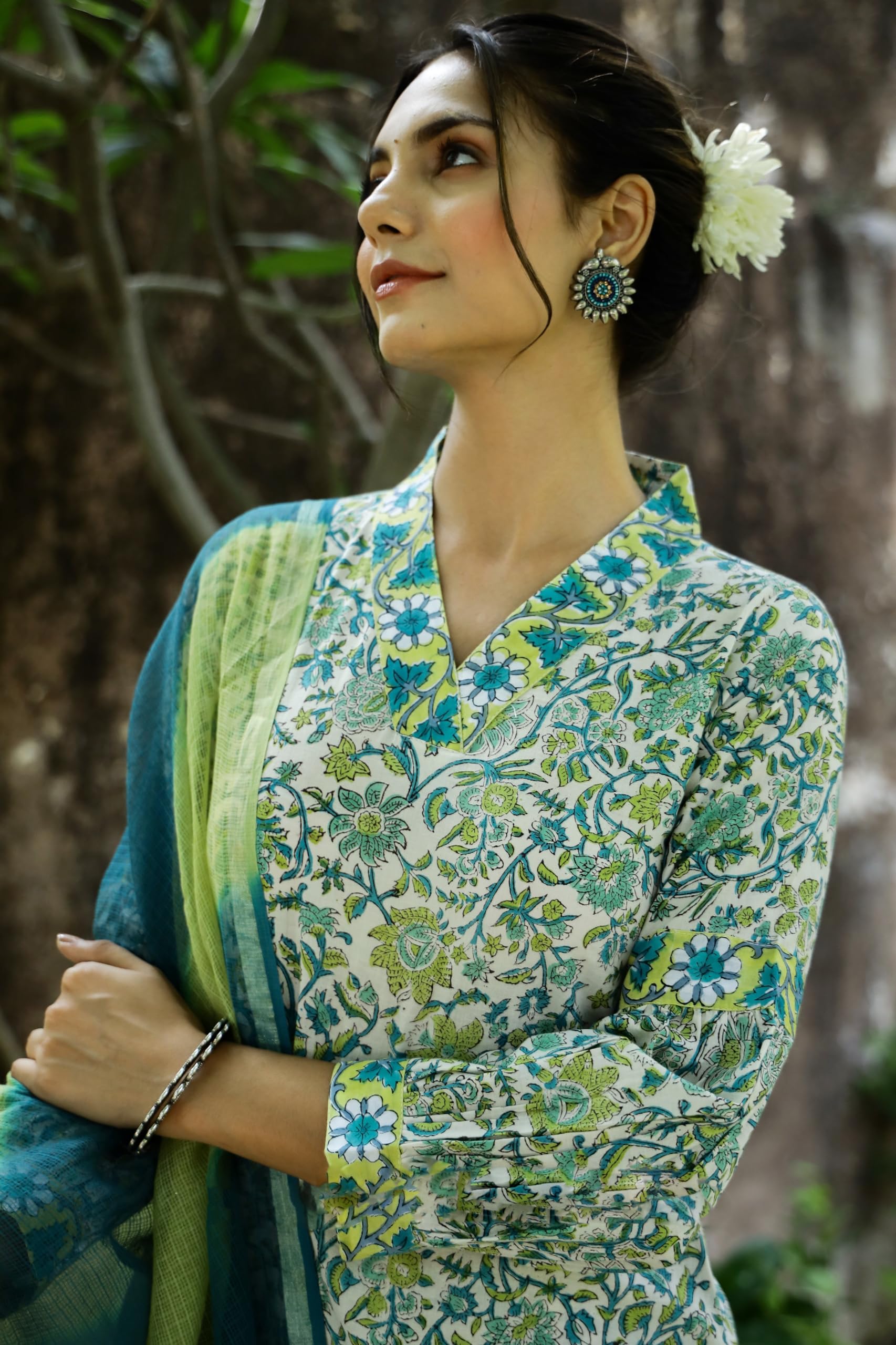 ANNI DESIGNER Ladies Rayon Blend Dupatta Kurta Trousers, green, XXL