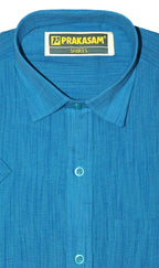 PRAKASAM COTTON Mens Half Sleeve Shirt, Sky Blue, Textured Stripes Pattern