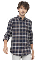 Ketch Cotton MenS Checkered Slim Fit Shirt (Khsh000247_Navy Blue/White S)